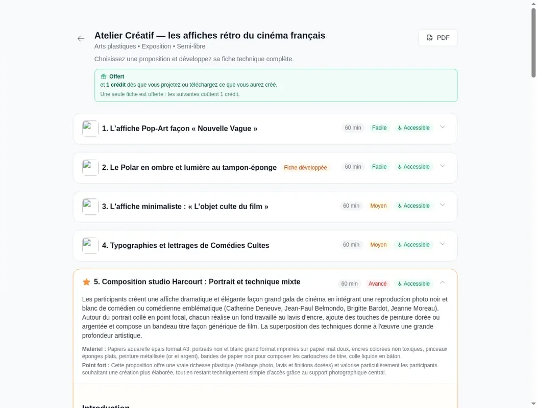 Écran Atelier Créatif dans Anima