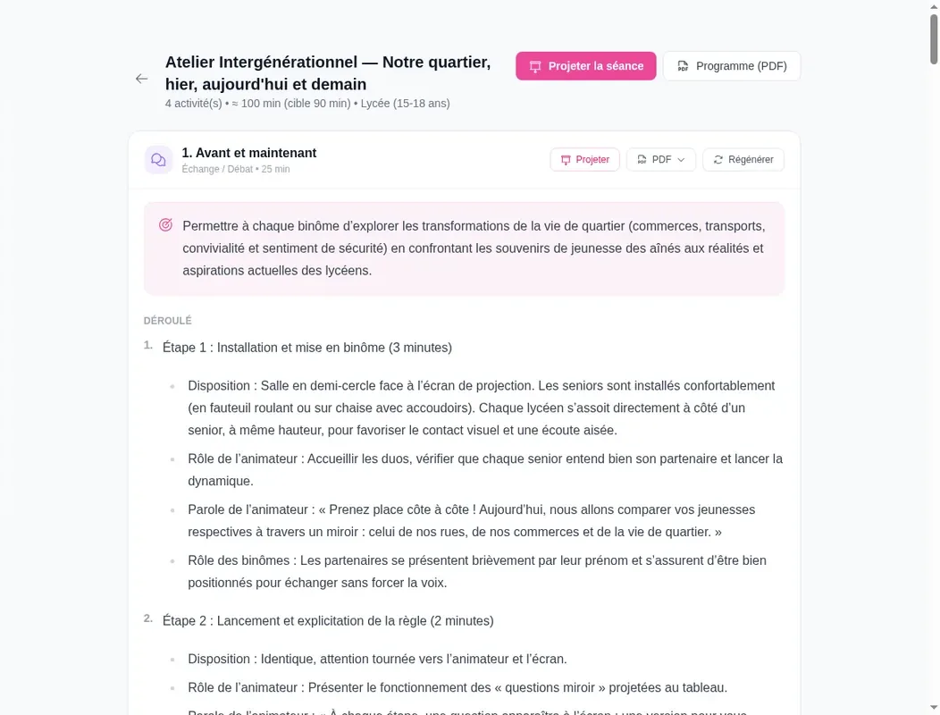 Écran Atelier Intergénérationnel dans Anima