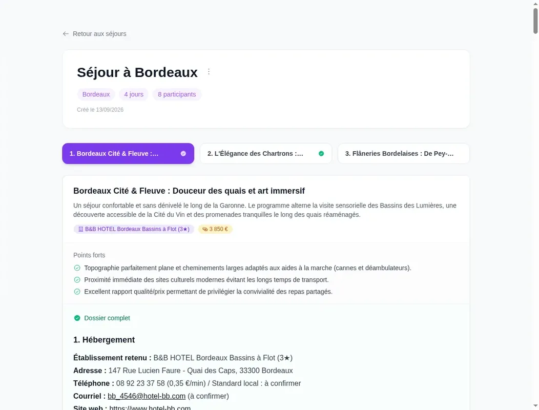 Écran Séjours dans Anima